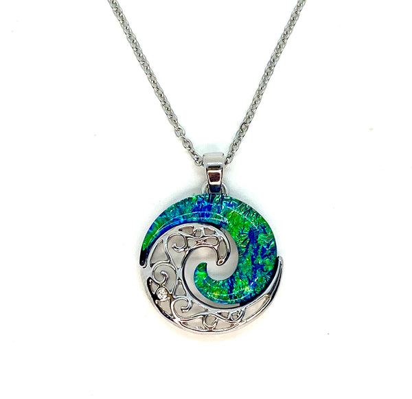Blue Green Lab Opal Ocean Swirl Necklace