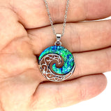 Blue Green Lab Opal Ocean Swirl Necklace