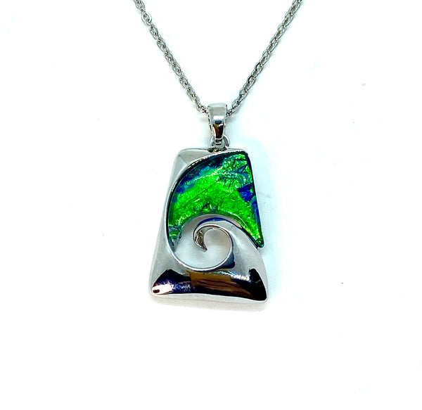 Blue Green Lab Opal Wave Necklace